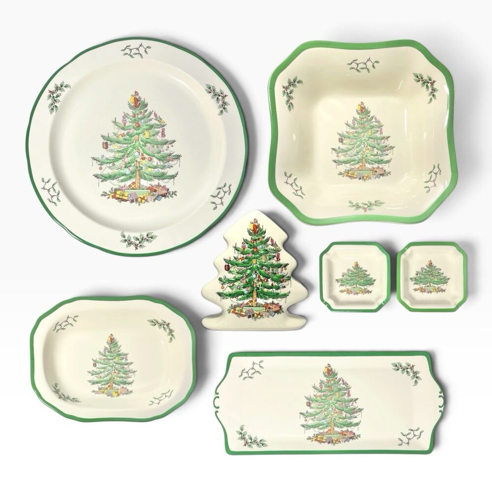 Spode “Christmas Tree” 7-Piece Ceramic Dinnerware Serving Hostess Set